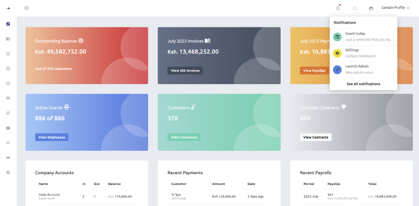 SHIELD MASTER ERP Dashboard Interface Preview